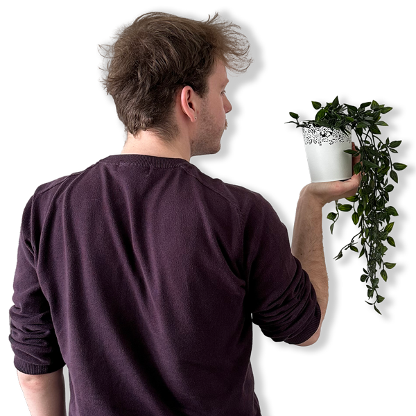 Picture of the back of Calum holding a plant