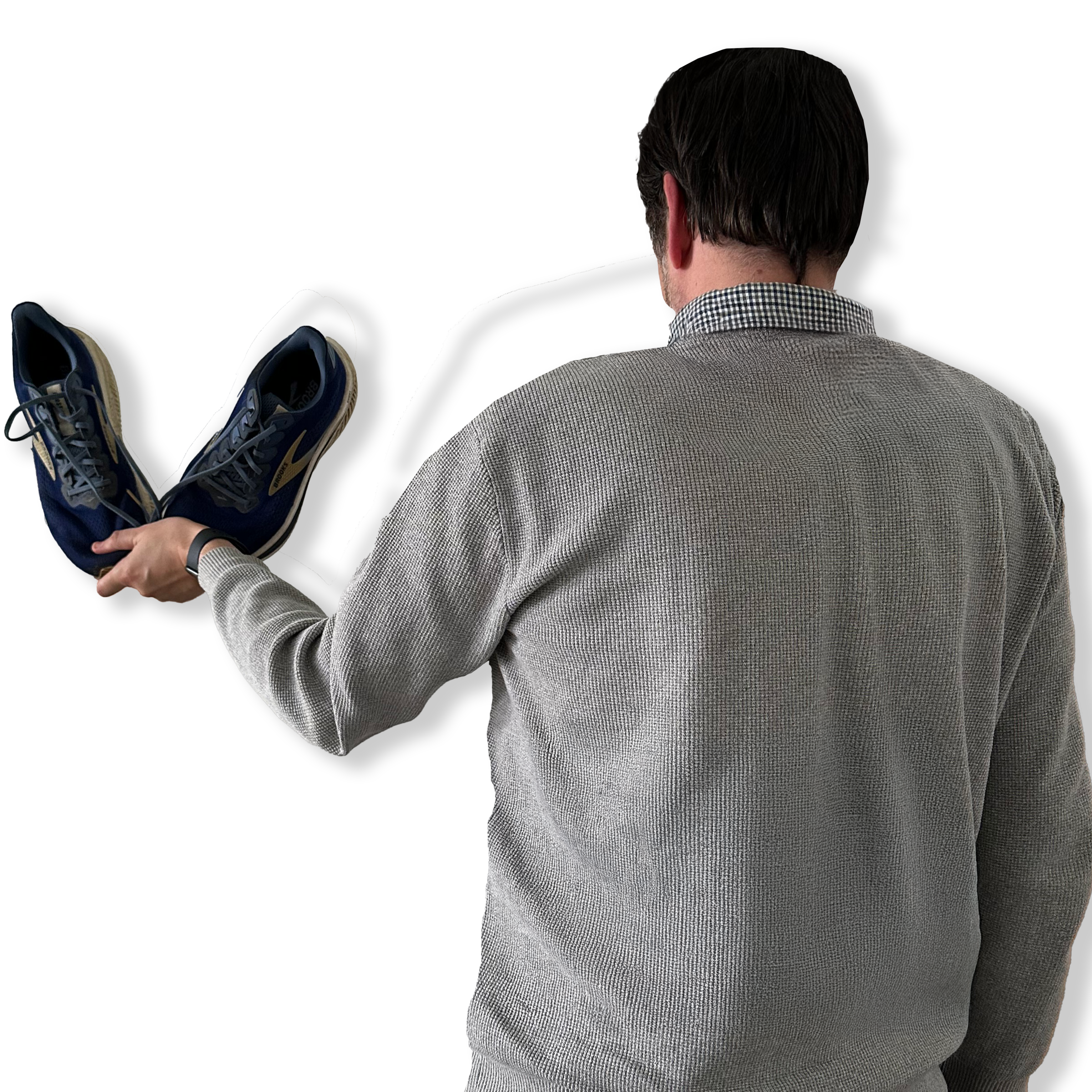 Picture of the back of Ian holding a pair of running shoes